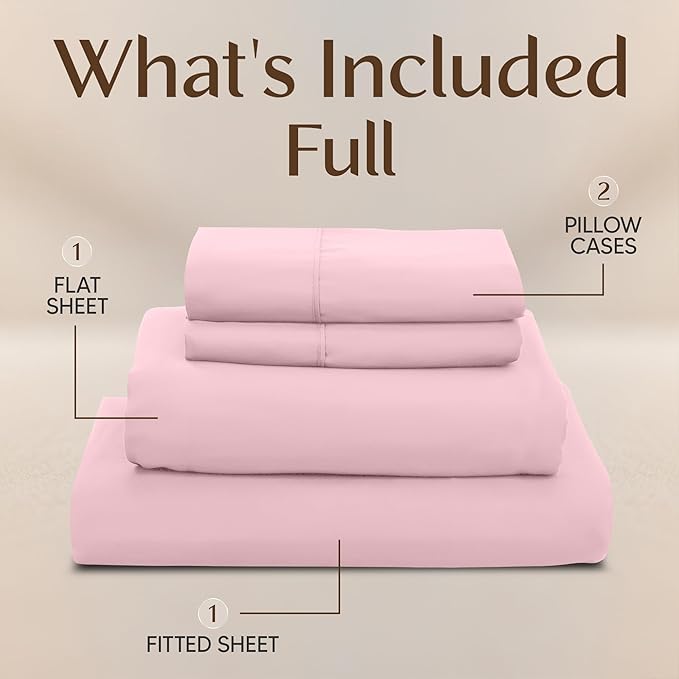 Utopia Bedding Full Size Sheet Set – 4 Piece Bed Sheets, Soft and Breathable Microfiber, Includes 1 Fitted Sheet, 1 Flat Sheet and 2 Pillowcases – Oeko Tex (Crystal Pink)