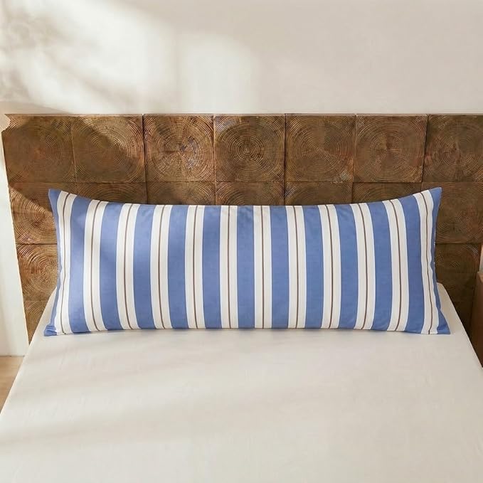 Merryword Blue and White Striped Pillowcase, Body Pillow Cover 20x54inches, 100% Cotton Pillow Case, Luxury Linen Like Pillowcase, Soft Breathable Wide Stripes Long Pillowcase, 1-Piece