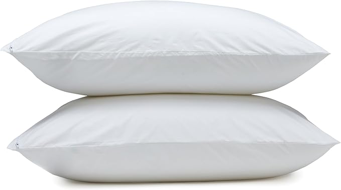 Amazon Basics Down Alternative Bed Pillows with Hypoallergenic Pillow Protector Cases, Soft Density for Stomach and Back Sleepers, Standard 26" x 20", White, 2-Pack