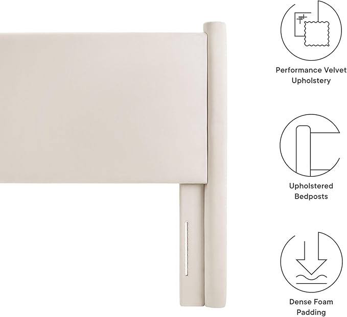 Modway Rael Full Upholstered Headboard with Pillars in Alabaster – Velvet Headboard – Stain-Resistant Performance Velvet Headboard for Full Size Beds