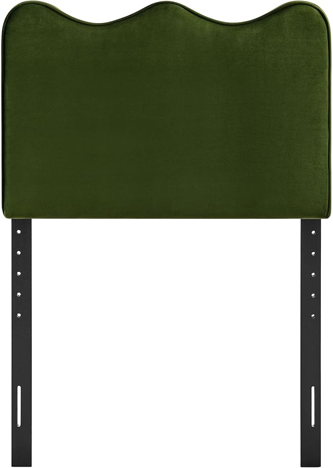Monday Athena Twin Size Performance Velvet Adjustable Headboard in Moss Green - with Scalloped Wave Design and Stain-Resistant Velvet Upholstery