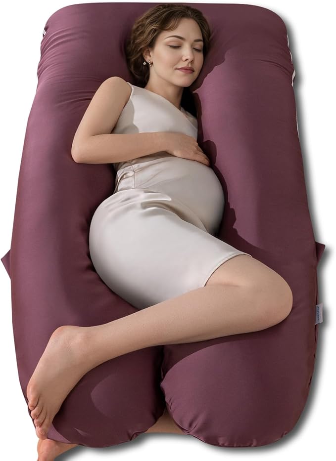 QUEEN ROSE Pregnancy Pillow, U Shaped Full Body Pillows for Sleeping Support, Maternity Pillow for Pregnant Women, Shiny Dark Purple
