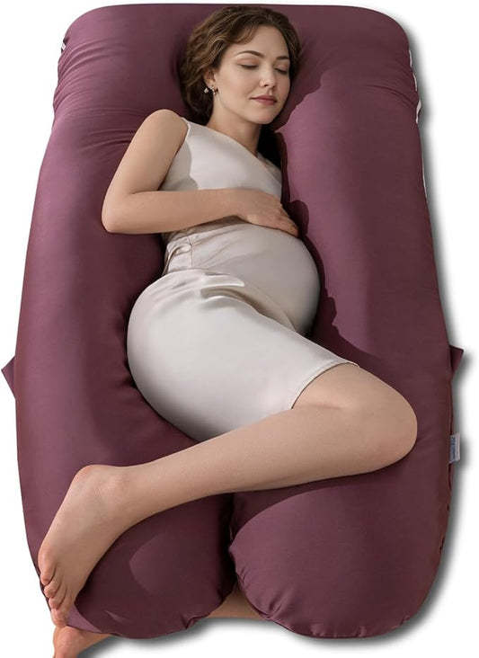 QUEEN ROSE Pregnancy Pillow, U Shaped Full Body Pillows for Sleeping Support, Maternity Pillow for Pregnant Women, Shiny Dark Purple