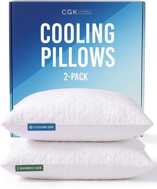 Cooling Pillow Queen Size Set of 2 - Breathable Cooling Bed Pillows for Hot Sleepers - Adjustable Shredded Memory Foam - Soft or Firm, Supportive for Side, Back and Stomach Sleepers - Washable Cover
