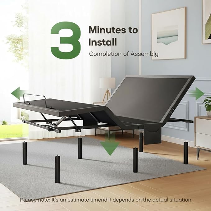 Marsail MS01 Queen Adjustable Bed Set with 6-Inch Gel Memory Foam,Includes Adjustable Bed Base Featuring Wireless Remote Control, Under-Bed Nightlight, and 4 Height Options
