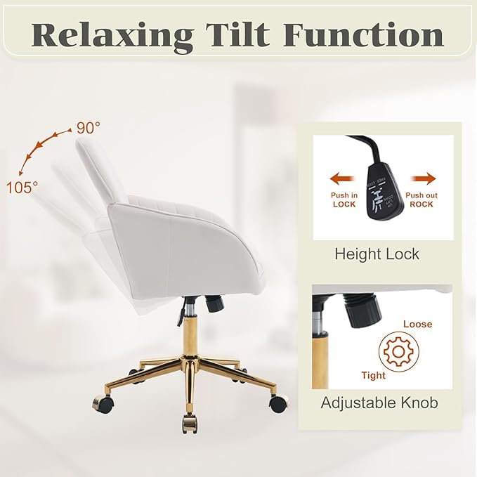 Velvet Vanity Chair with Wheels, Height Adjustable Swivel Makeup Chair, Armless Small Desk Chair for Bedroom/Office/Vanity Table, 250 lbs Capacity (Velvet, White-2)