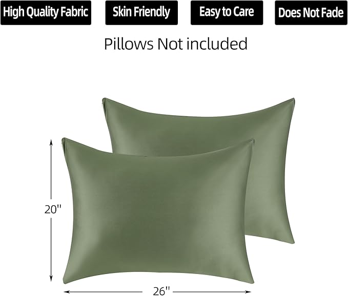Cotton Pillow Protectors/Cases Standard Size with Zipper 2 Pack Olive Green Color,Cooling & Breathable Bed Pillow Protectors Set of 2 Pillow Cases Cover Standard 20" x 26"