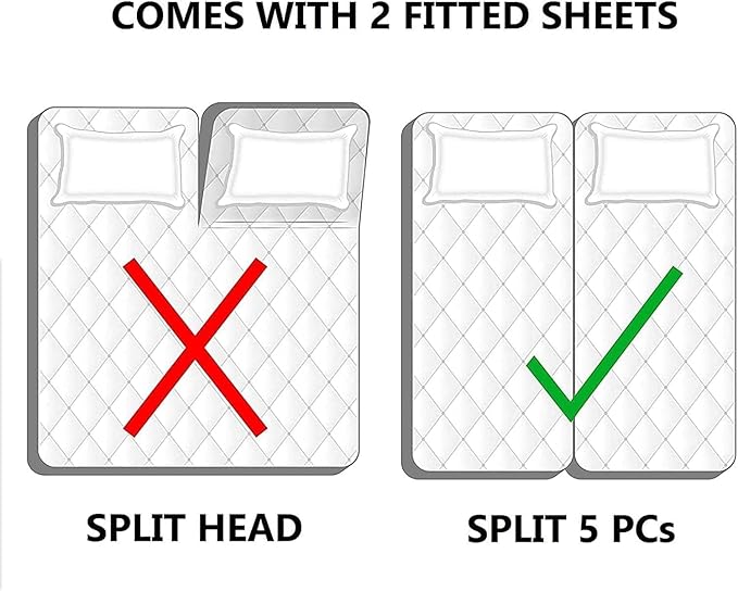 5 Piece Split Cal King Sheet Set, 100% Egyptian Cotton, 16 Inch Deep Pockets, Navy Blue Solid, Soft Cooling Sheets for Adjustable Beds, Sleep Number Beds, Split Cal King Mattress Sheet Set
