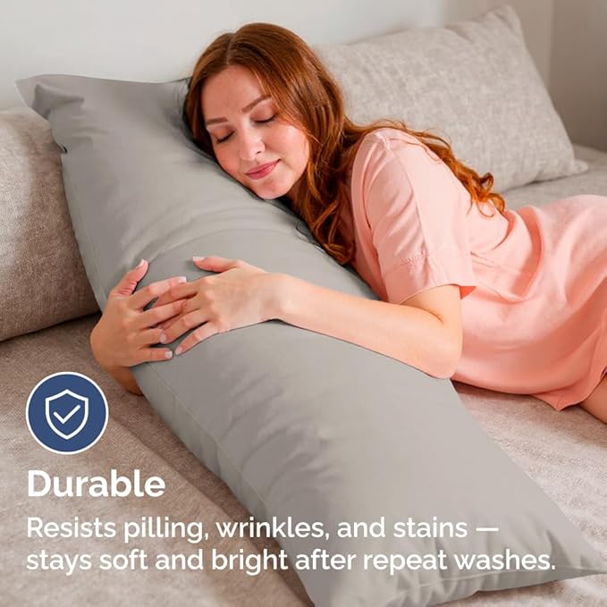 Body Pillowcases Set of 4-20x54 Long Body Pillow Case - Soft Body Pillow Cover for Sleeping & Side Sleepers - Comfy, Breathable & Fade Free - Machine Washable w/Envelope Enclosure - (Light Grey)