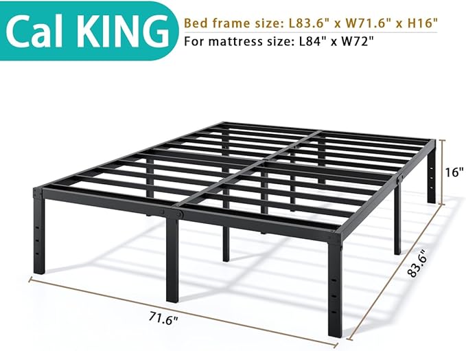LUMUNANCE Metal Bed Frame California King Size - 16 Inch Heavy-Duty Cal King Platform Bed Frame No Box Spring Needed, Easy Assembly, Noise-Free, Sturdy Mattress Foundation, Underbed Storage Space