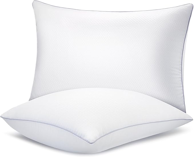 Piwaal Bed Pillows for Sleeping 2 Pack, Standard Size Pillows Set of 2,Down Alternative Filling, Pillow for Back, Stomach or Side Sleepers Grey