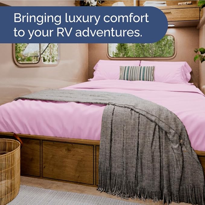 Short Queen Size 4 Piece Sheet Set - RV Short Queen, Ultra-Soft, Breathable & Cooling Bed Sheets Set w/ Deep Pockets - Hotel Luxury Bedding for Women & Men - Wrinkle Free & Fade Resistant - Light Pink