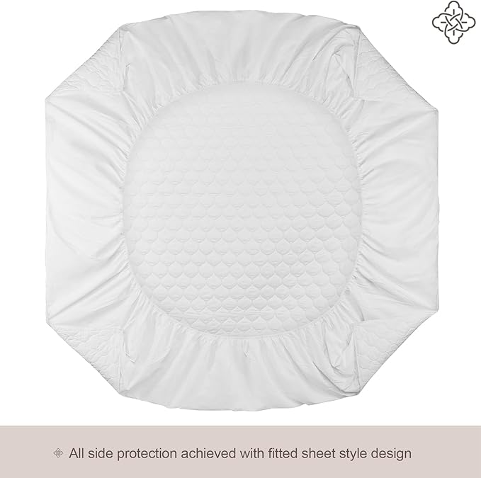 Bioweaves 100% Organic Cotton Mattress Pad Cover, GOTS Certified Cooling 300GSM Quilted Fitted Mattress Topper & Protector with Soft Cotton Wadding - White, 20 Inch Deep Pocket, Queen