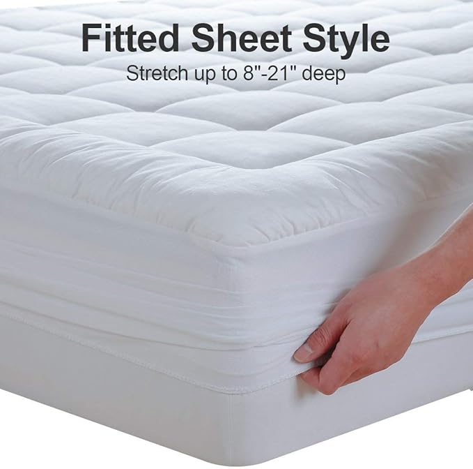 EASELAND RV Short Queen Mattress Pad Pillow Top Quilted Fitted Cooling Mattress Protector Cover Topper Cotton 8-21" Deep Pocket (60x75 Inches, White)
