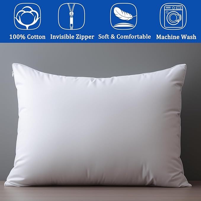 Precoco White King Pillow Cases Set of 4 | 100% Cotton Pillowcases with Zipper Hidden | Premium Cooling Decorative Pillow Covers with 600 Thread Count, Soft & Smooth, 20x36 inches