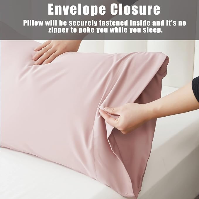 TELUS Pink Pillow Cases Queen Size 2 Pack, Bamboo Rayon Cooling Pillowcases with Envelope Closure, Cool Breathable Pillow Cover for Hot Sleepers & Night Sweats, 20x30 inch