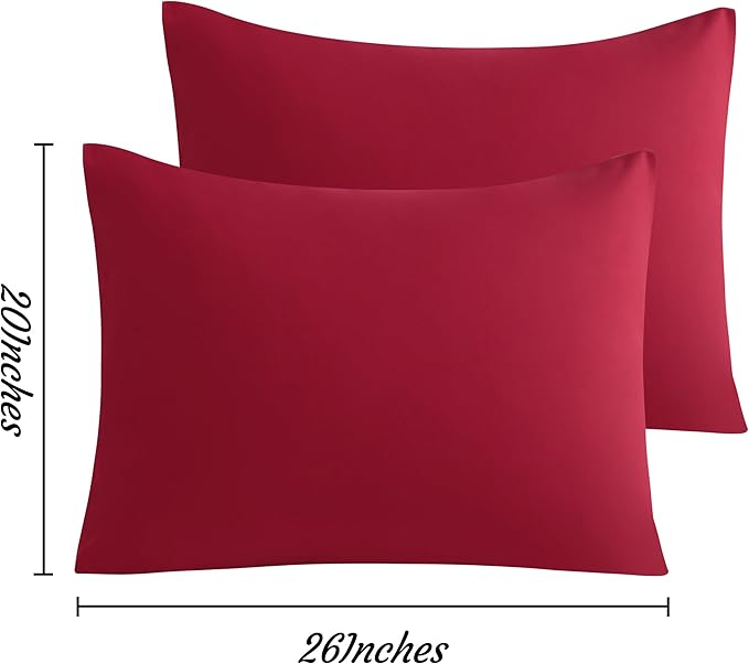 NTBAY Standard Pillow Cases Set of 2, 2 Pack Brushed Microfiber 20x26 Pillow Cases, Soft, Wrinkle, Fade, Stain Resistant Wine Red Pillow Cases with Envelope Closure, 20x26 Inches, Wine Red