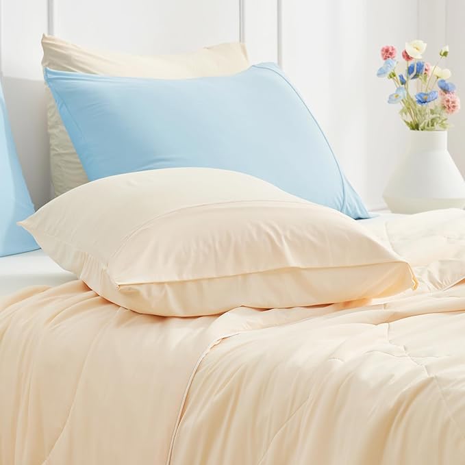 Cozy Bliss Cooling Pillow Cases for Hot Sleepers, Q-Max>0.45, King Size Set of 2, Soft & Silky Pillow Covers with Envelope Closure,Gift, Yellow, 20x36 Inches