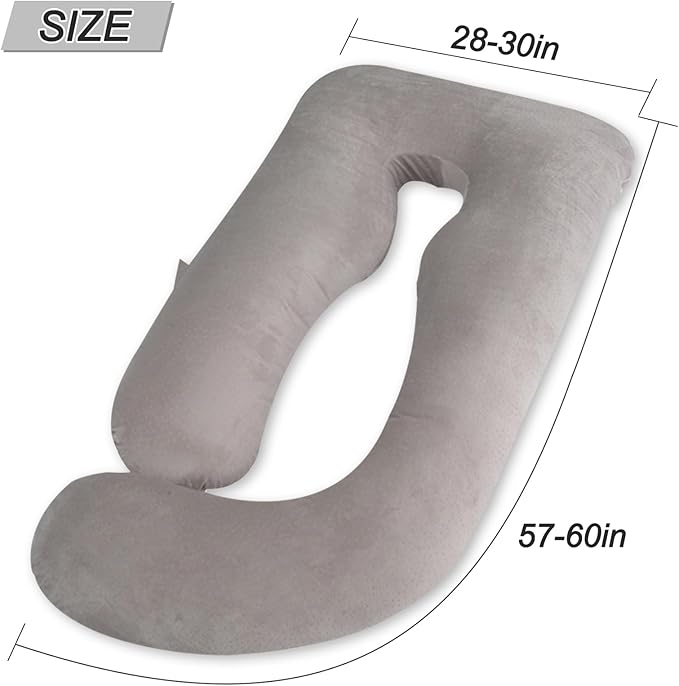 60 Inch Pregnancy Pillows for Sleeping, Extra Large U Shaped Body Pillow, Pregnancy Pillow, Maternity Pillow for Pregnant Women with Velour Cover (Grey)