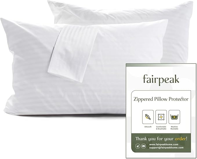 Pillow Covers Bed Pillow Protectors with Zipper, Pillow Cases, Luxury Hotel Quality, Breathable, Soft, Machine Washable, Queen Size, 20 x 30, 2 Pack