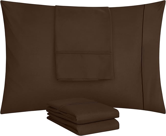 Utopia Bedding Standard Pillow Cases - 4 Pack - Envelope Closure - Soft Brushed Microfiber Fabric - Shrinkage and Fade Resistant Pillow Covers Standard Size 20 X 26 Inches (Standard, Brown)