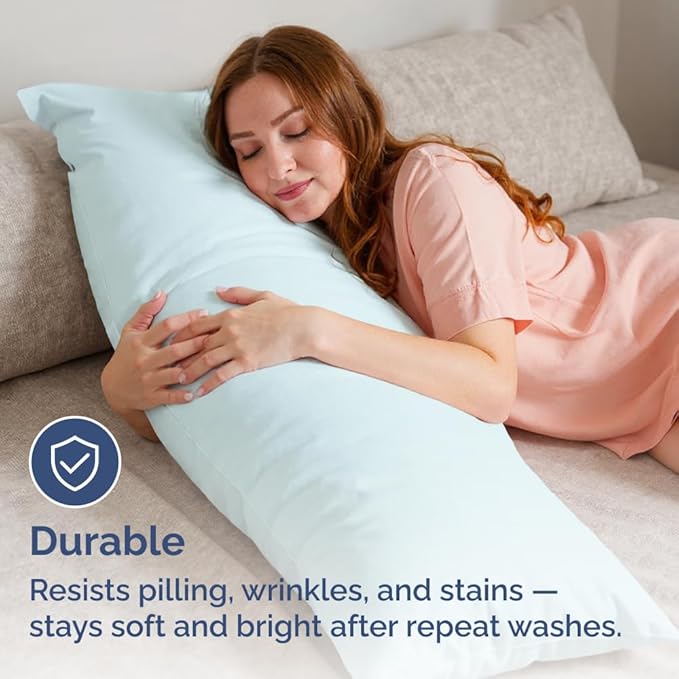 Body Pillowcases Set of 4-20x54 Long Body Pillow Case - Soft Body Pillow Cover for Sleeping & Side Sleepers - Comfy, Breathable & Fade Free - Machine Washable with Envelope Enclosure - (Ice Blue)