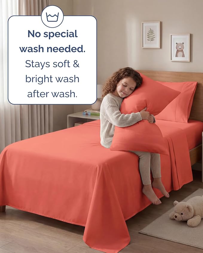 Twin 4 Piece Sheet Set - Comfy, Breathable & Cooling - Soft Hotel Luxury Bedding for Women, Men, Kids, Teens & Children - 1 Flat & 1 Fitted Sheet & 2 Pillowcases w/ Deep Pockets - Wrinkle Free - Coral