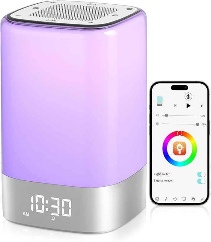 Sound Machine Alarm Clocks for Bedroom with 32 Soothing Sounds, White Noise Machine for Baby & Adults Sleep,Bluetooth Speaker & Night Light for kids,App Control,Timer, Gift for Teens,Girls,Boys,Women