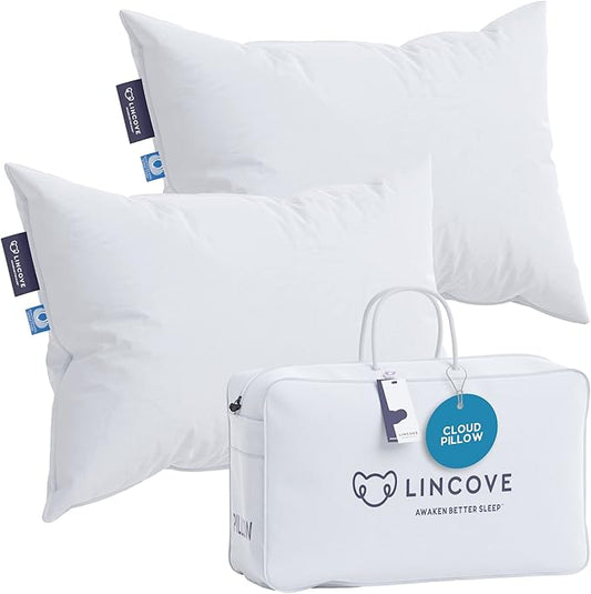 Lincove Cloud Natural Canadian Down Pillow, White Luxury Sleeping Pillow - 625 Fill Power, 500 Thread Count Cotton Shell, Made in Canada, Standard - Firm, 2 Pack