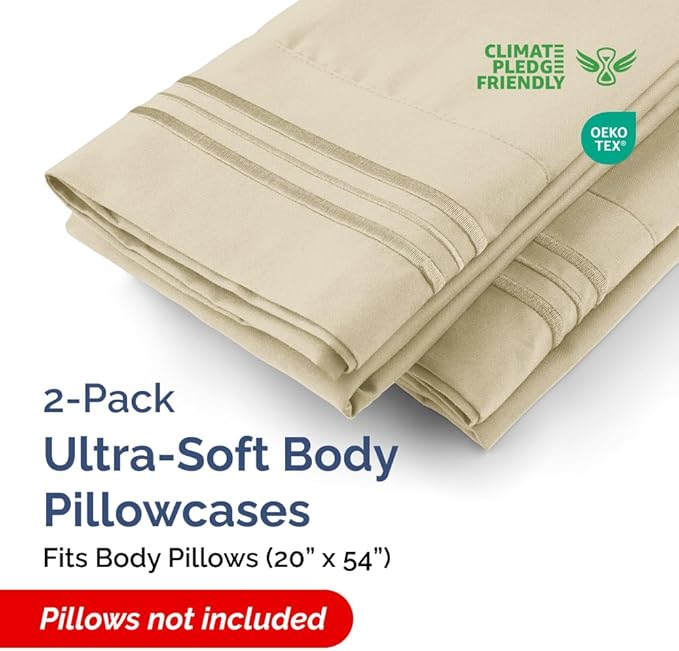Body Pillowcases Set of 2-20x54 Long Body Pillow Case - Soft Body Pillow Cover for Sleeping & Side Sleepers - Comfy, Breathable, Wrinkle & Fade Free - Machine Washable w/Envelope Enclosure (Cream)
