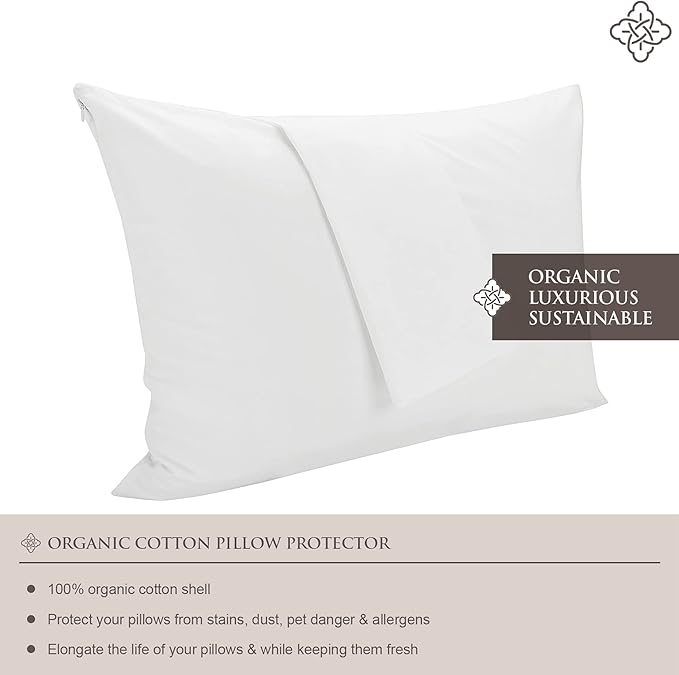 Bioweaves 100% Organic Cotton Breathable Pillow Protectors GOTS Certified with Zipped Closure – Euro, 26" x 26", 2-Pack