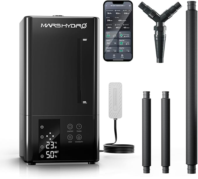 MARS HYDRO 2026 New Plant Humidifier 6L,with Adjustable Humidity,Timer Function,Ultrasonic Precise and Silent Operation,No-Leak Seal for Grow Tent,Indoor Planting,Greenhouse