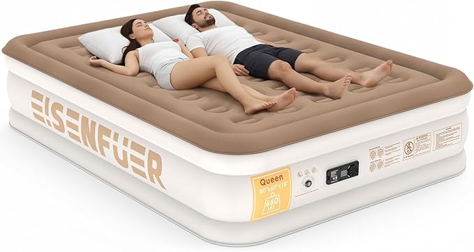 Air Mattress Queen with Built-in Pump – 18" Raised Inflatable Bed with High Speed Built-in Pump, Stable and Durable, colchón inflable, Carry Bag, Cozy Guest Air Bed for Sleepovers, Glamping, Moving