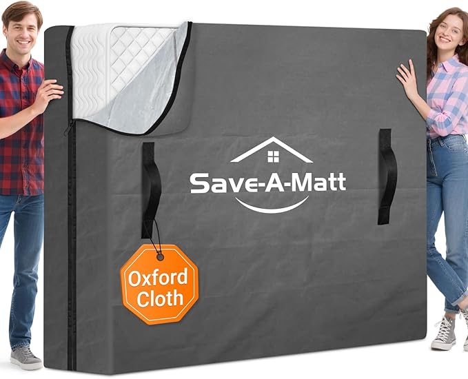 SaveAMatt Mattress Bags for Moving and Storage, Mattress Protector Cover with 4 Heavy-Duty Handles & Strong Zipper, Extra Thick Reusable Mattress Moving Supplies, Queen Size, Gray