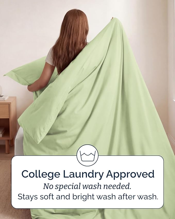 Duvet Cover Twin/Twin XL Size Set - Extra Soft Twin/Twin XL Duvet Cover 68" x 90" with 1 Pillow Sham - Hotel Luxury, Fade Free w/ Zipper Closures & Ties - Comfy, Cozy & Breathable (Light Sage Green)