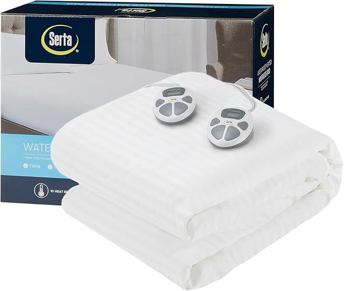 Serta Waterproof Heated Mattress Pad - Electric Bed Warmer With 10 Heat Settings Controller, Auto Shut Off Timer, Deep All Around Elastic Pocket, ETL Certified, Machine Washable,White California King
