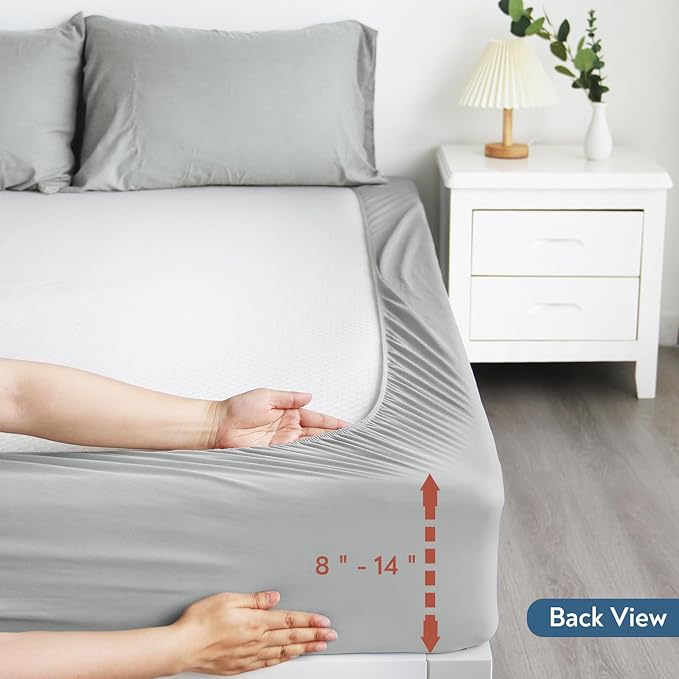 Full Size Mattress Protector Waterproof Cover 2 Pack, Breathable Waterproof Bed Full Fitted Sheet Only, Washable 14" Deep Pocket Double Mattress Cover with Elastic Rubber Band, Grey