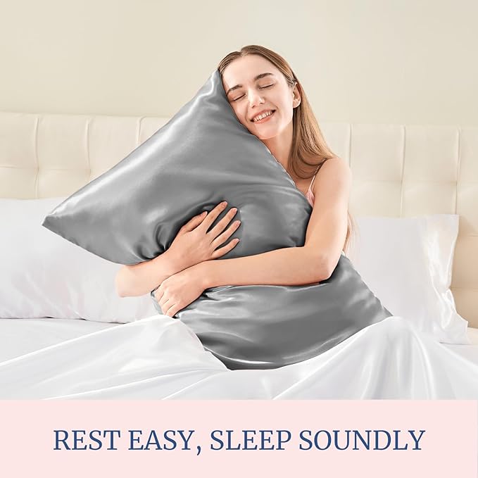 BEDELITE Satin Pillowcase for Hair and Skin, Super Soft Similar to Silk Pillow Cases 4 Pack with Envelope Closure, Cooling Pillowcases for Women Men (20"x26" Standard Size, Grey)