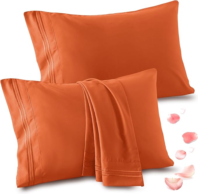 Vonty 2 Pack Queen Pillow Cases - 20x30 Inch, 1800 Thread Count Microfiber Pillowcases Queen Size Burnt Orange Pillow Cases Luxury & Soft Embroidered Bed Pillow Covers with Envelope Closure
