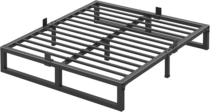 Yitong Angel 10 inch Full Size Bed Frame Low Profile Metal Platform Frames with Mattress Slide Stopper,Heavy Steel Slats Support,No Box Spring Needed,Noise Free,Non-Slip,Easy Assembly