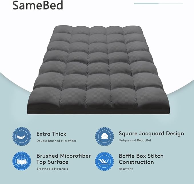 SameBed Mattress Topper Cal King,Extra Thick Mattress Pad Cover for Back Pain,Cooling Mattress Protector with 8-21 Inch Deep Pocket,Overfilled Down Alternative Filling,Grey