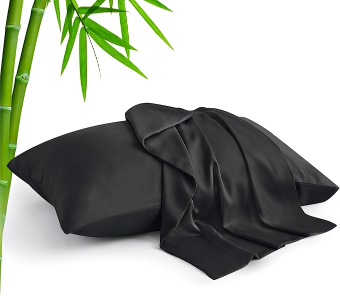 BEDELITE Pillow Cases Standard Size Set of 2, Rayon Derived from Bamboo, Cooling Pillow Cases for Hot Sleepers & Night Sweats, Breathable and Silky Soft Envelope Pillowcases(Black, 20"x26")