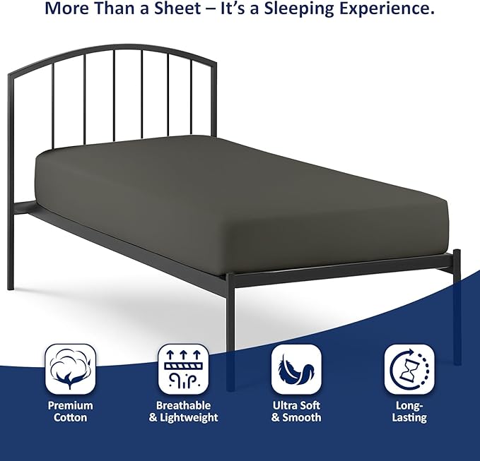 Cot Size 33" x 75" Fitted Sheet, 100% Egyptian Cotton, Perfect for Camp Bunk Beds/RVs/Guest Beds/Army Cots/Replacement Mattress (Dark Grey)