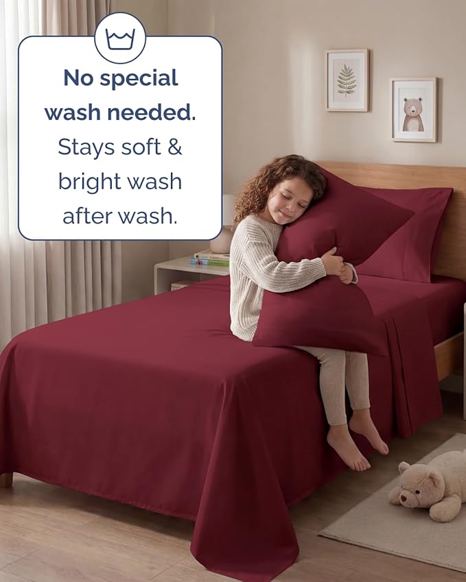 Twin 4 Piece Sheet Set - Comfy, Breathable & Cooling - Hotel Luxury Bedding for Women, Men, Kids, Teens and Children - 1 Flat & 1 Fitted Sheet & 2 Pillowcases w/ Deep Pockets - Wrinkle Free - Burgundy