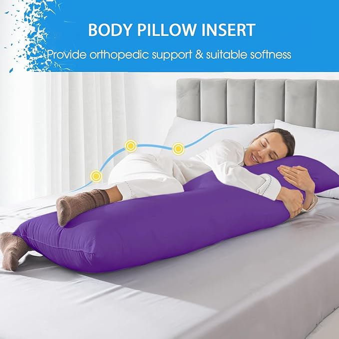 Body Pillow Insert - Breathable Full Body Pillow for Side Sleeper - Soft Long Bed Pillow for Adults - 20 x 54 inch-Purple