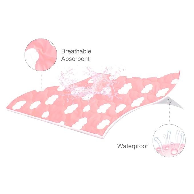 Pack and Play Mattress Protector Sheets Fitted Waterproof Playard Mattress Pad Cover, Compatible with Graco Pack n Play & Dream On Me & Pamo Babe, Playpen/Playard Sheet, Pink Cloud, 39" x 27"