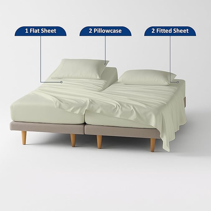 5 Piece Split Queen Sheet Set, 100% Egyptian Cotton, 16 Inch Deep Pockets, Ivory Solid, Soft Cooling Sheets for Adjustable Beds, Sleep Number Beds, Split Queen Mattress Sheet Set