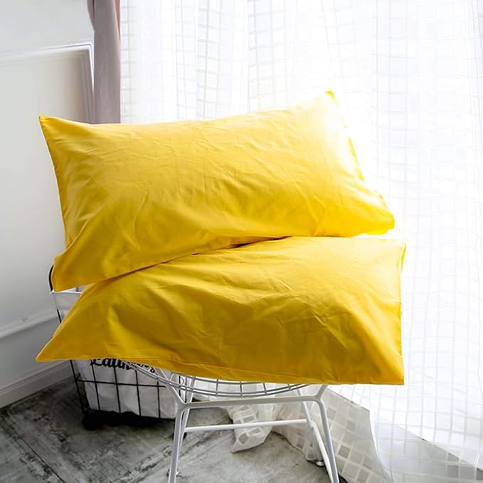 FLXXIE Pillow Cases Queen, Soft Microfiber Pillow Covers with Envelope Closure, Wrinkle Resistant Pillowcases, 2 Piece Set, 20x30, Yellow
