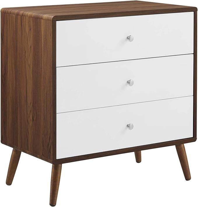 Modway MOD-7018-WAL-WHI Transmit 3-Drawer Chest, Walnut White