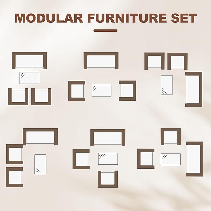 4-Piece Patio Furniture Set, Outdoor Wicker Conversation Set with Tempered Glass Coffee Table, Heavy Duty PE Rattan Sectional Sofa & Washable Cushions for Backyard, Deck, Poolside (Brown Rattan/Beige)